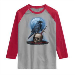 Horror Raven On Skull Raglan Shirt Full Moon Gothic Art TS12 Sport Gray Red Print Your Wear