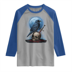 Horror Raven On Skull Raglan Shirt Full Moon Gothic Art TS12 Sport Gray Royal Print Your Wear