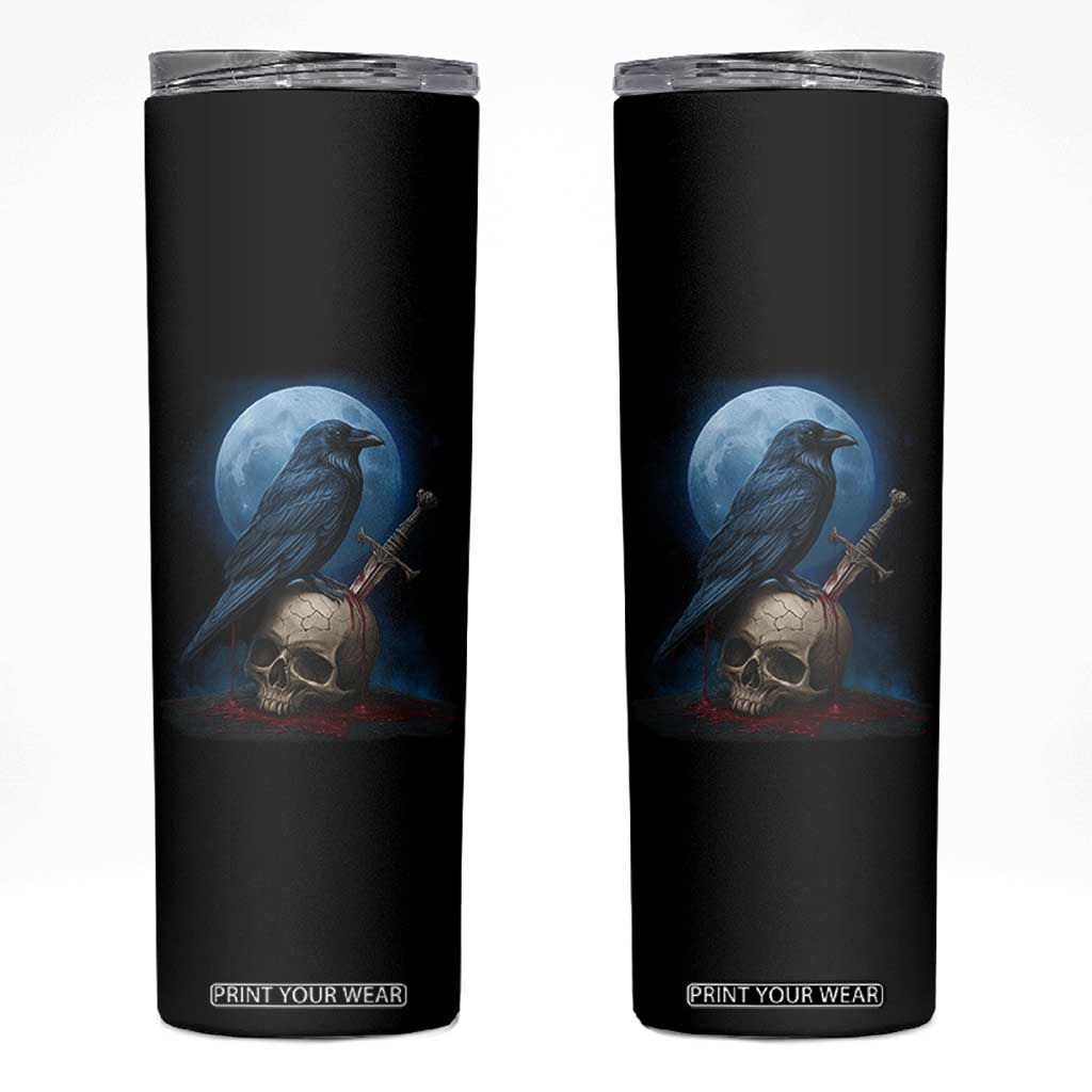 Horror Raven On Skull Skinny Tumbler Full Moon Gothic Art TS12 Black Print Your Wear