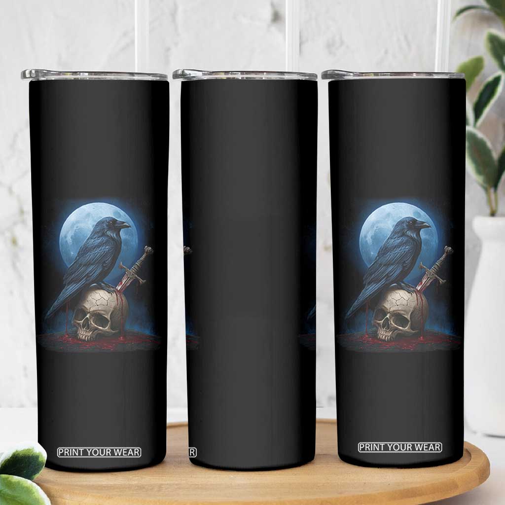 Horror Raven On Skull Skinny Tumbler Full Moon Gothic Art TS12 Print Your Wear