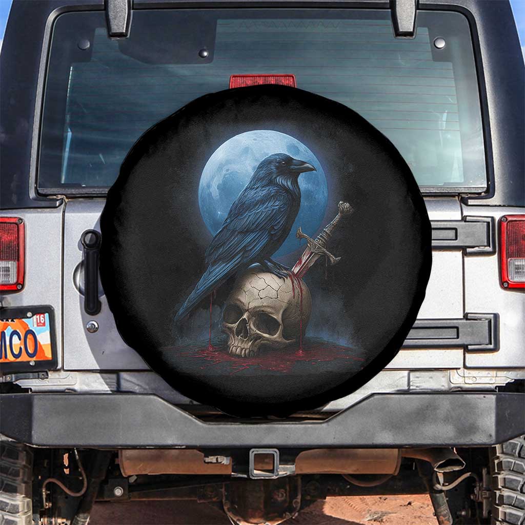 Horror Raven On Skull Spare Tire Cover Full Moon Gothic Art TS12 No hole Black Print Your Wear