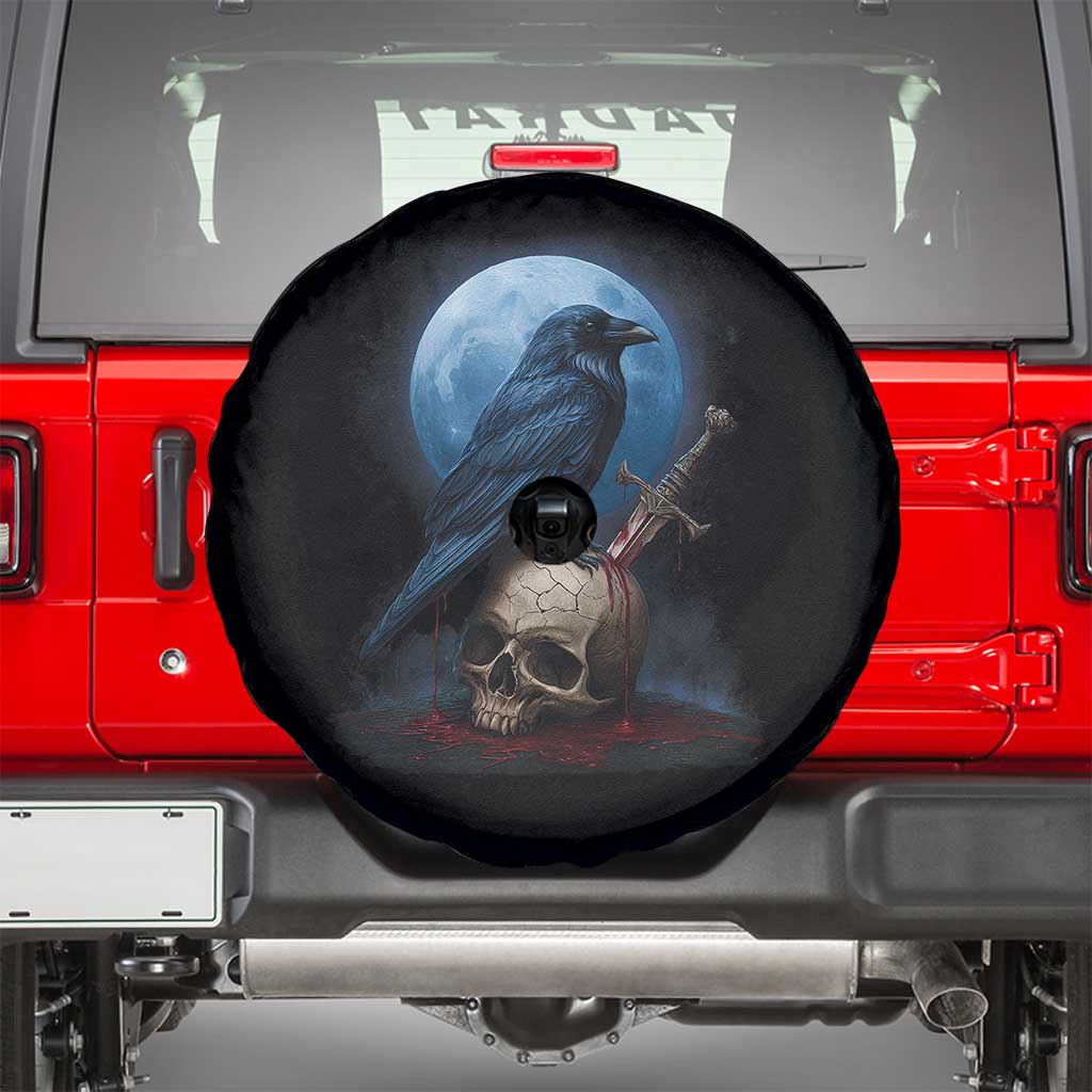 Horror Raven On Skull Spare Tire Cover Full Moon Gothic Art TS12 Black Print Your Wear