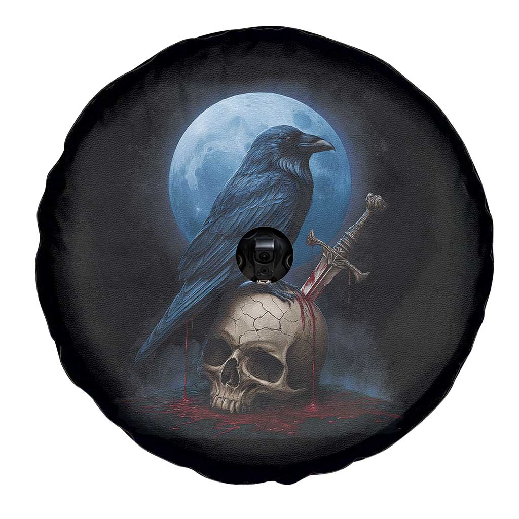 Horror Raven On Skull Spare Tire Cover Full Moon Gothic Art TS12 Print Your Wear