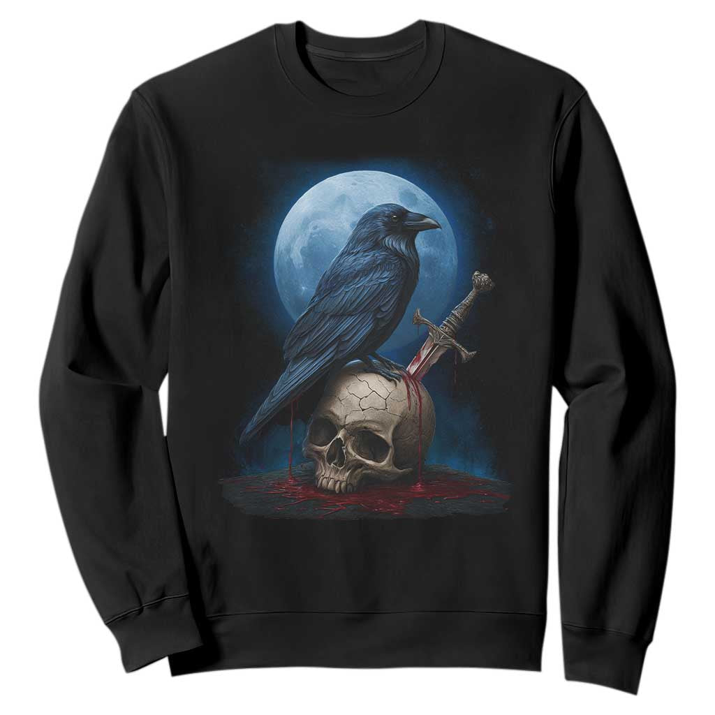 Horror Raven On Skull Sweatshirt Full Moon Gothic Art TS12 Black Print Your Wear