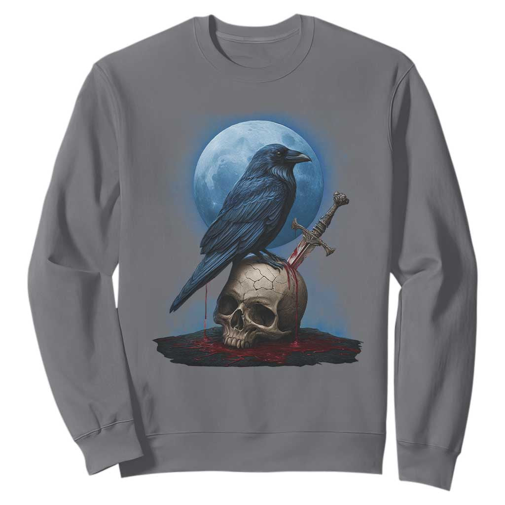 Horror Raven On Skull Sweatshirt Full Moon Gothic Art TS12 Charcoal Print Your Wear