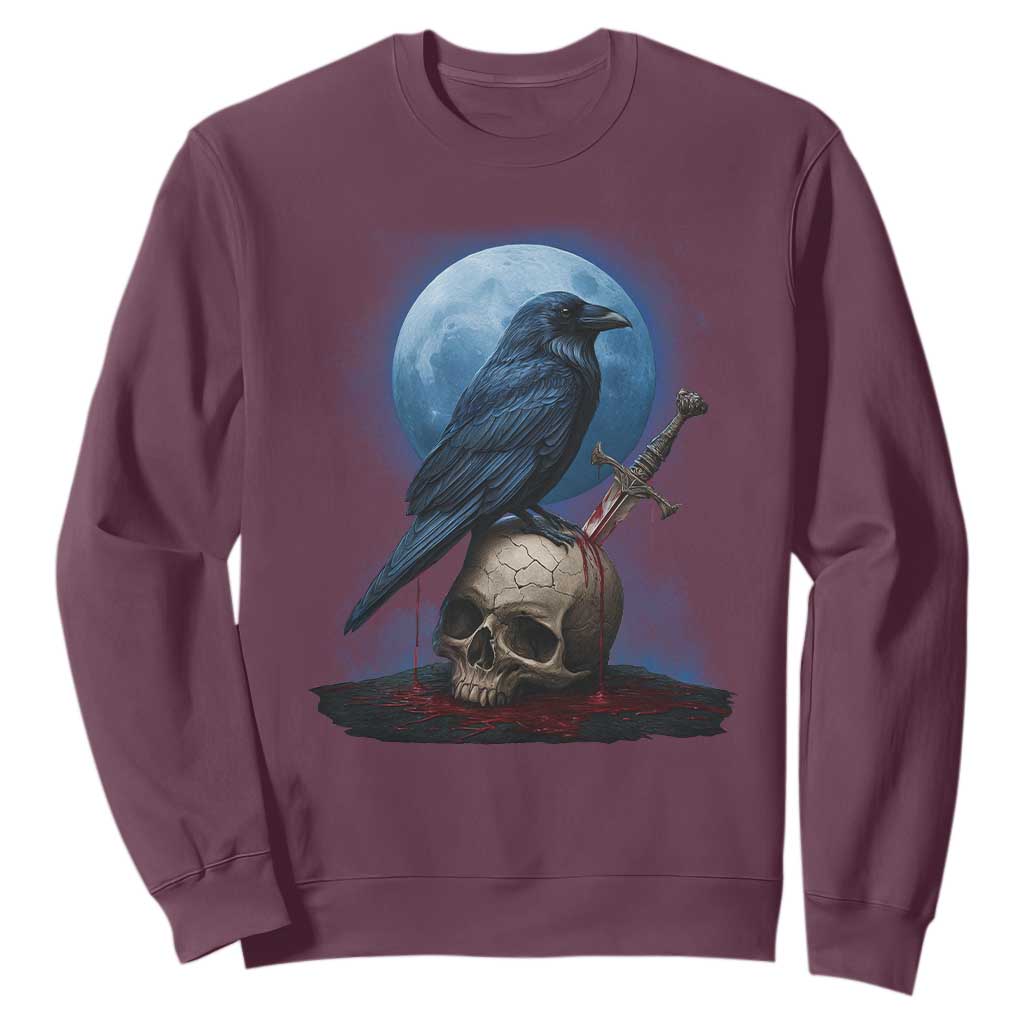 Horror Raven On Skull Sweatshirt Full Moon Gothic Art TS12 Maroon Print Your Wear