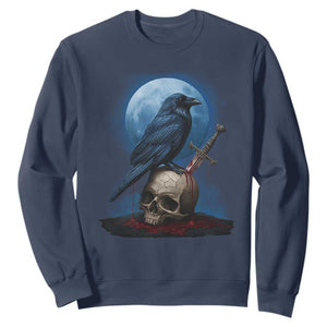 Horror Raven On Skull Sweatshirt Full Moon Gothic Art TS12 Navy Print Your Wear