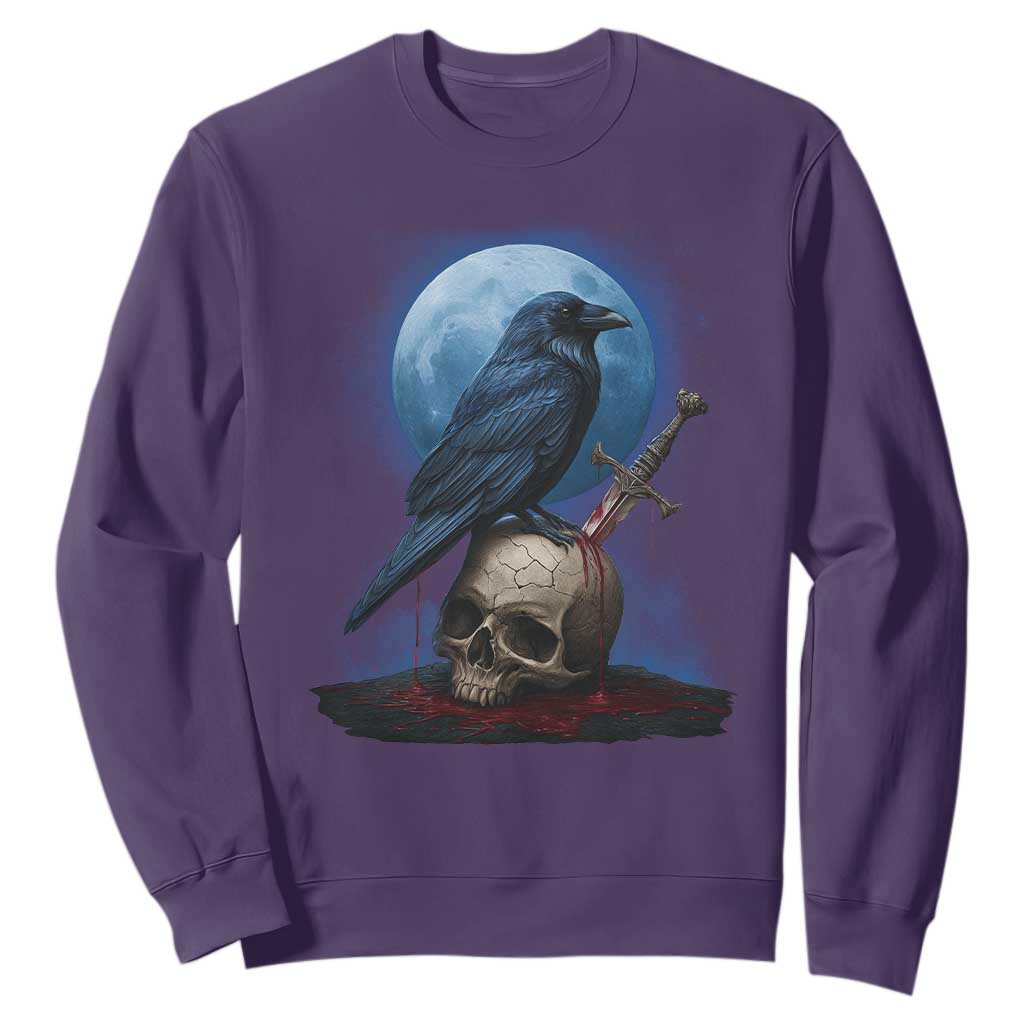 Horror Raven On Skull Sweatshirt Full Moon Gothic Art TS12 Purple Print Your Wear