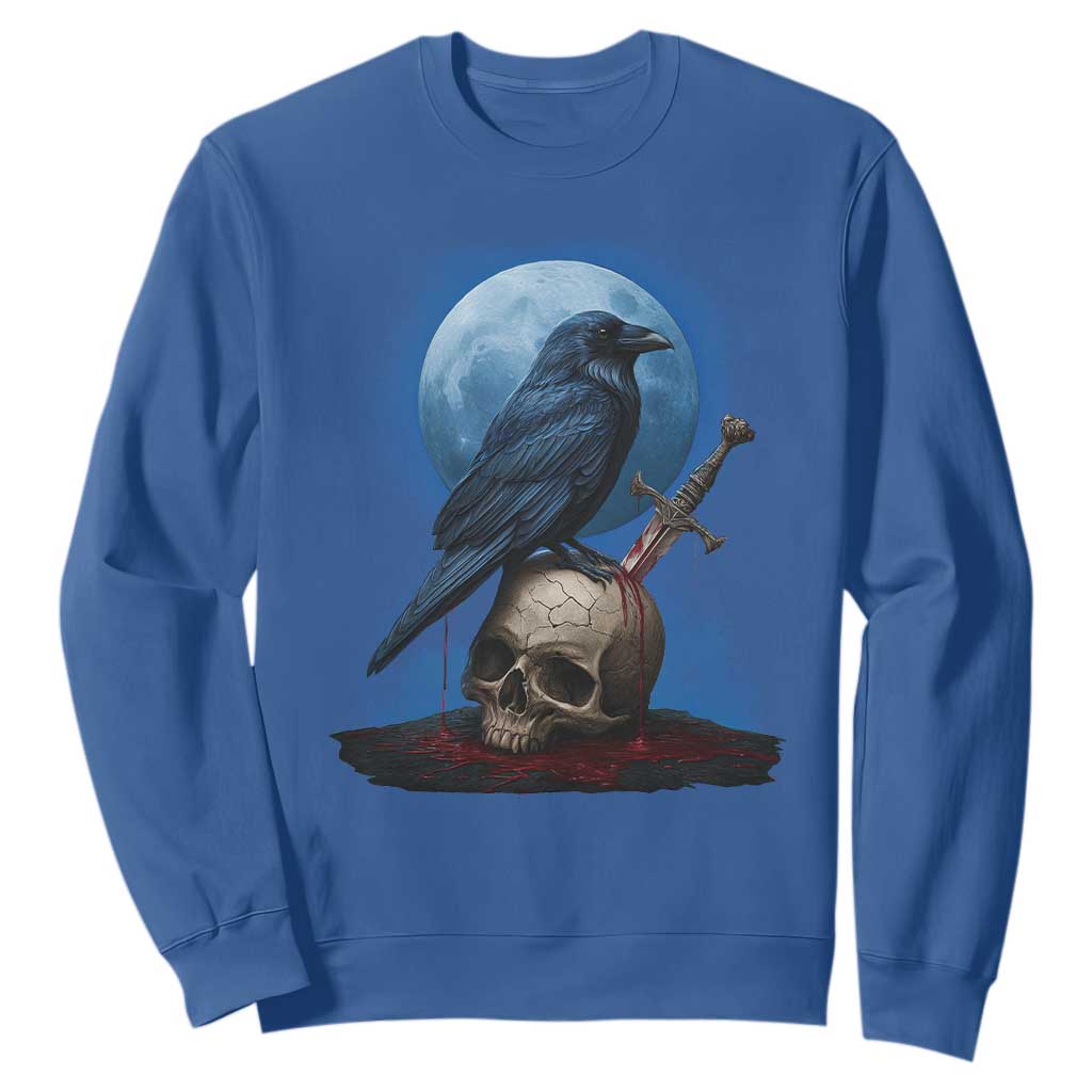 Horror Raven On Skull Sweatshirt Full Moon Gothic Art TS12 Royal Blue Print Your Wear
