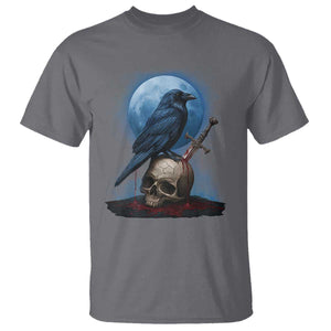 Horror Raven On Skull T Shirt Full Moon Gothic Art TS12 Charcoal Print Your Wear