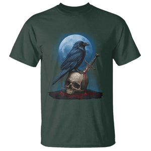 Horror Raven On Skull T Shirt Full Moon Gothic Art TS12 Dark Forest Green Print Your Wear