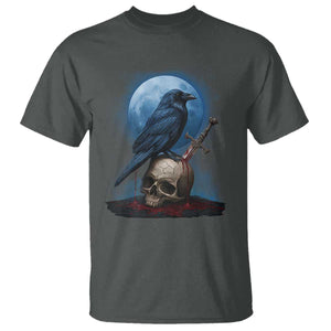 Horror Raven On Skull T Shirt Full Moon Gothic Art TS12 Dark Heather Print Your Wear