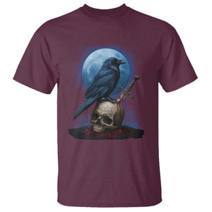 Horror Raven On Skull T Shirt Full Moon Gothic Art TS12 Maroon Print Your Wear