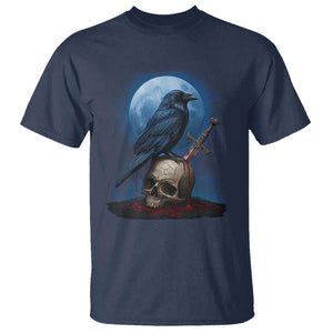 Horror Raven On Skull T Shirt Full Moon Gothic Art TS12 Navy Print Your Wear