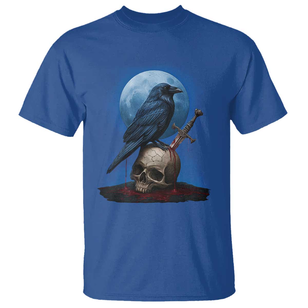 Horror Raven On Skull T Shirt Full Moon Gothic Art TS12 Royal Blue Print Your Wear