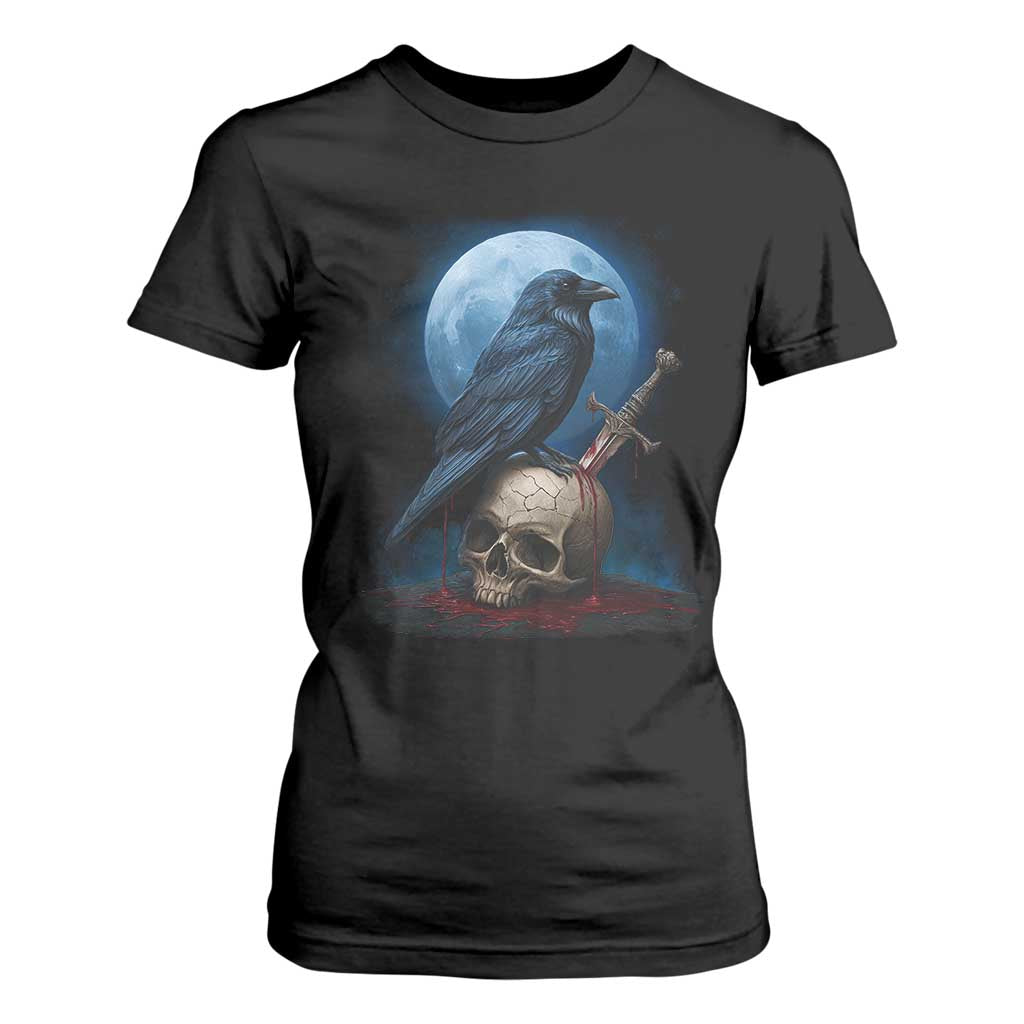 Horror Raven On Skull T Shirt For Women Full Moon Gothic Art TS12 Black Print Your Wear