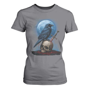 Horror Raven On Skull T Shirt For Women Full Moon Gothic Art TS12 Charcoal Print Your Wear