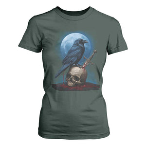 Horror Raven On Skull T Shirt For Women Full Moon Gothic Art TS12 Dark Forest Green Print Your Wear
