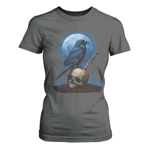 Horror Raven On Skull T Shirt For Women Full Moon Gothic Art TS12 Dark Heather Print Your Wear