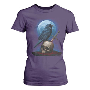 Horror Raven On Skull T Shirt For Women Full Moon Gothic Art TS12 Purple Print Your Wear