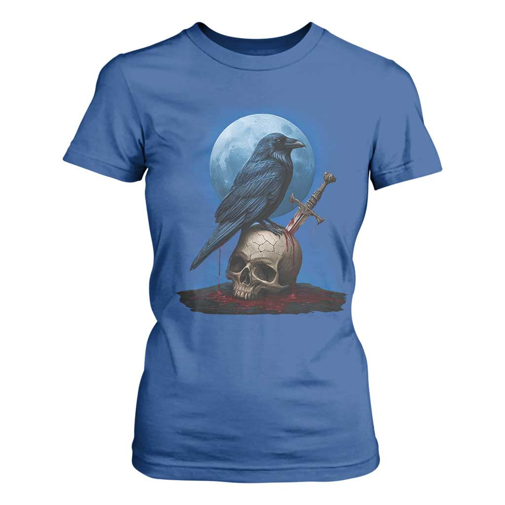 Horror Raven On Skull T Shirt For Women Full Moon Gothic Art TS12 Royal Blue Print Your Wear