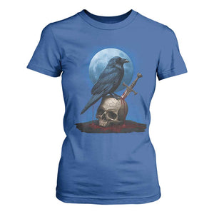 Horror Raven On Skull T Shirt For Women Full Moon Gothic Art TS12 Royal Blue Print Your Wear