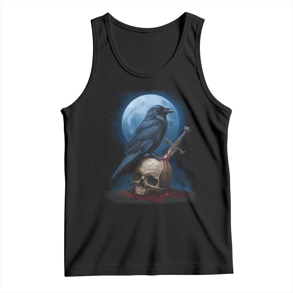 Horror Raven On Skull Tank Top Full Moon Gothic Art TS12 Black Print Your Wear