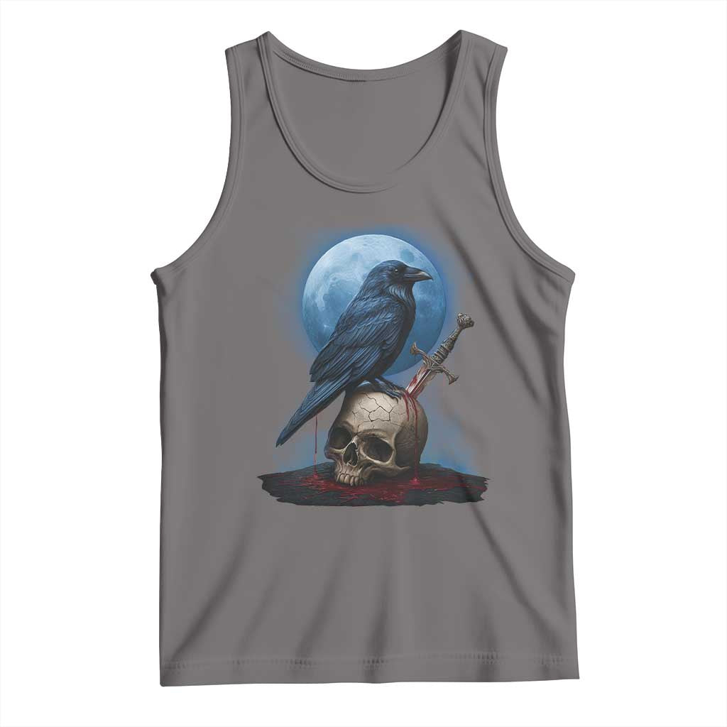 Horror Raven On Skull Tank Top Full Moon Gothic Art TS12 Deep Heather Print Your Wear
