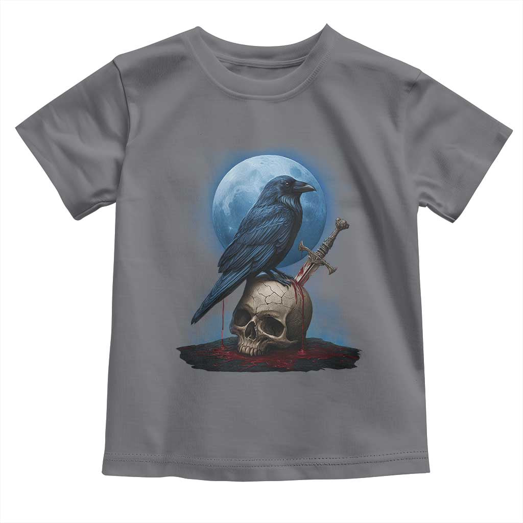 Horror Raven On Skull Toddler T Shirt Full Moon Gothic Art TS12 Charcoal Print Your Wear