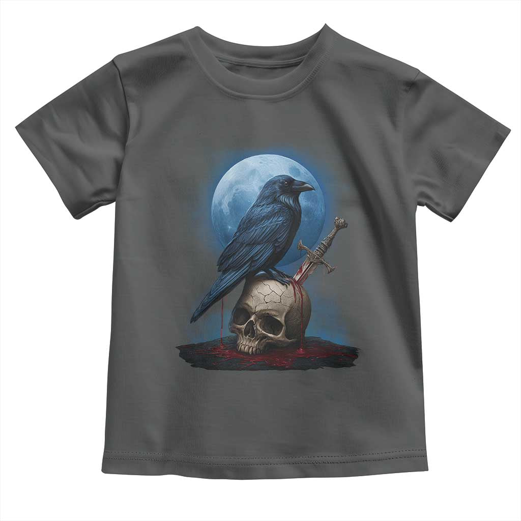 Horror Raven On Skull Toddler T Shirt Full Moon Gothic Art TS12 Dark Heather Print Your Wear