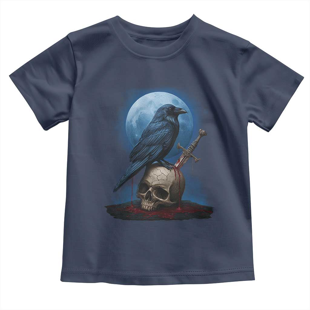 Horror Raven On Skull Toddler T Shirt Full Moon Gothic Art TS12 Navy Print Your Wear
