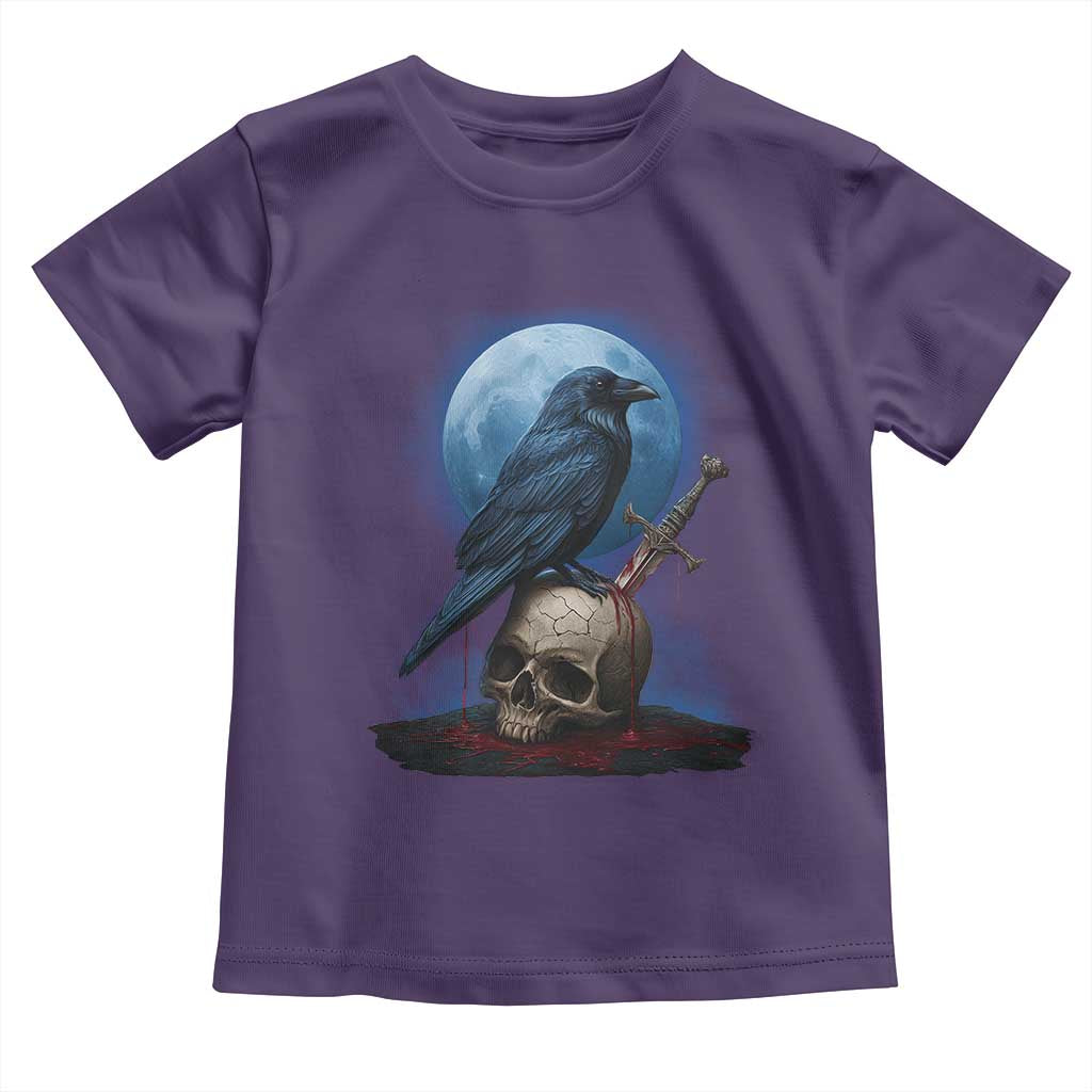 Horror Raven On Skull Toddler T Shirt Full Moon Gothic Art TS12 Purple Print Your Wear