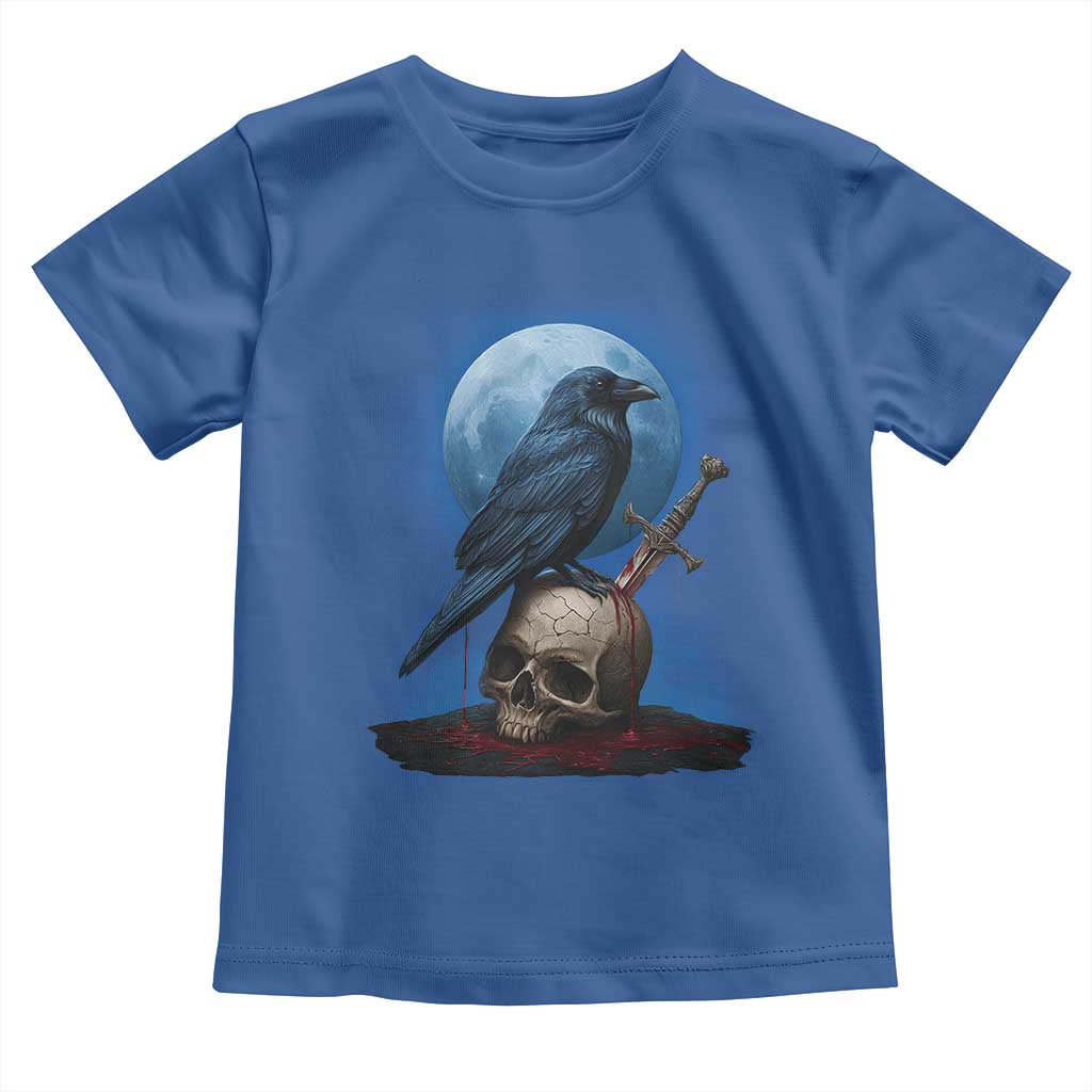 Horror Raven On Skull Toddler T Shirt Full Moon Gothic Art TS12 Royal Blue Print Your Wear