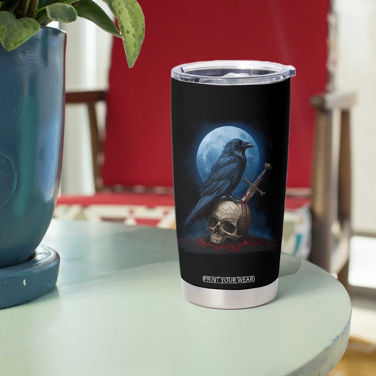 Horror Raven On Skull Tumbler Cup Full Moon Gothic Art TS12 Print Your Wear