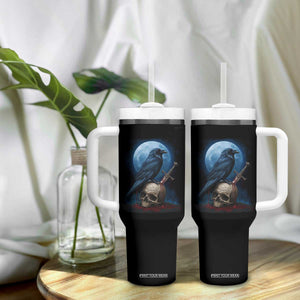 Horror Raven On Skull Tumbler With Handle Full Moon Gothic Art TS12 Print Your Wear