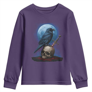 Horror Raven On Skull Youth Sweatshirt Full Moon Gothic Art TS12 Purple Print Your Wear