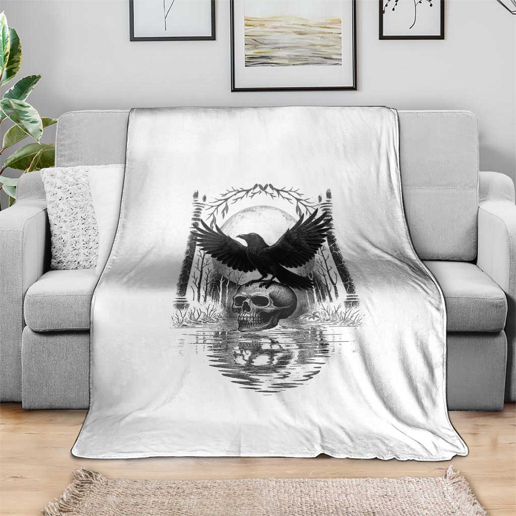 Gothic Raven On Skull With Full Moon Throw Blanket TS12 Print Your Wear