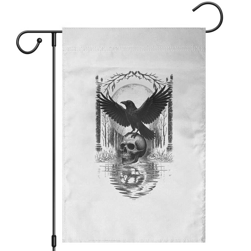 Gothic Raven On Skull With Full Moon Garden Flag TS12 White Print Your Wear