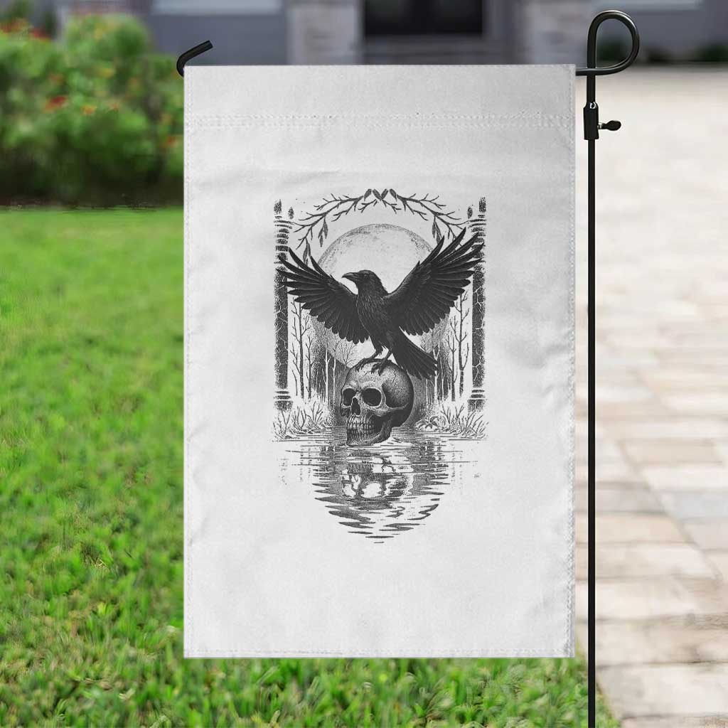 Gothic Raven On Skull With Full Moon Garden Flag TS12 Print Your Wear