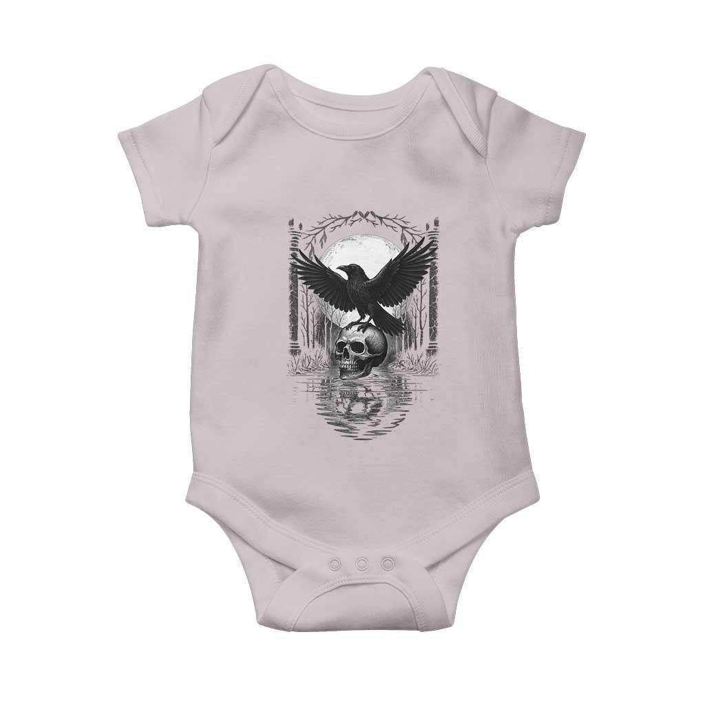Gothic Raven On Skull With Full Moon Baby Onesie TS12 Ice Gray Print Your Wear