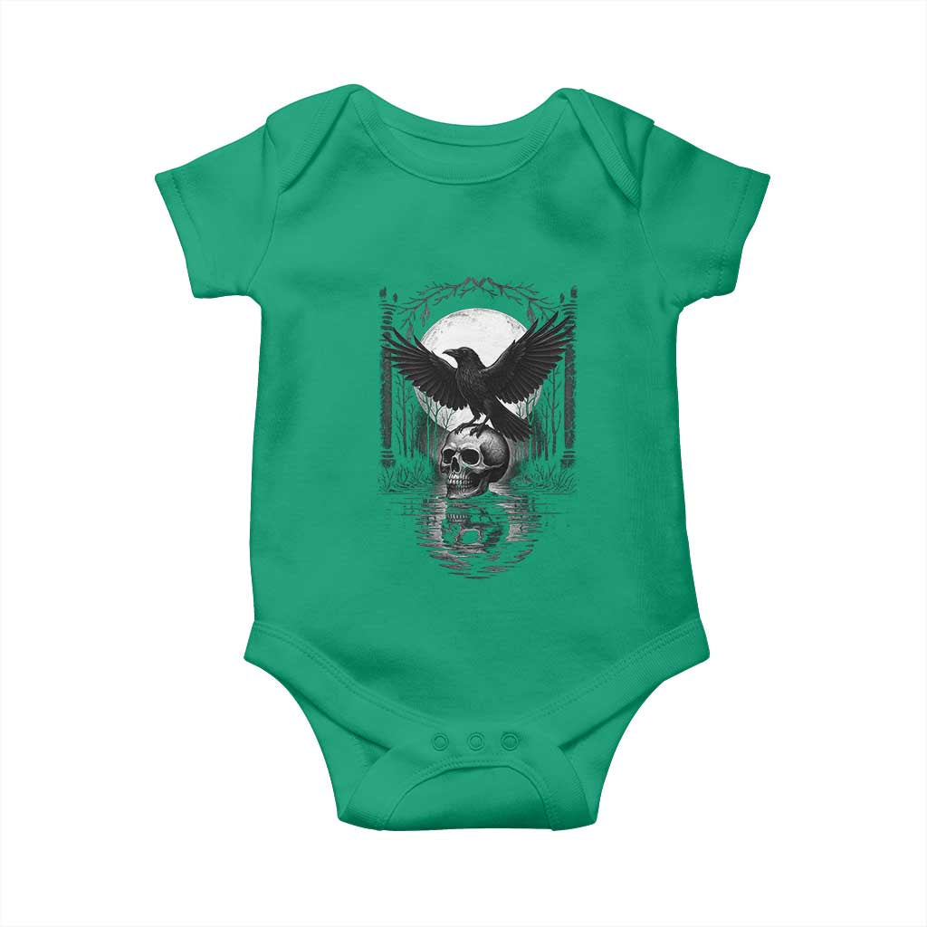Gothic Raven On Skull With Full Moon Baby Onesie TS12 Irish Green Print Your Wear