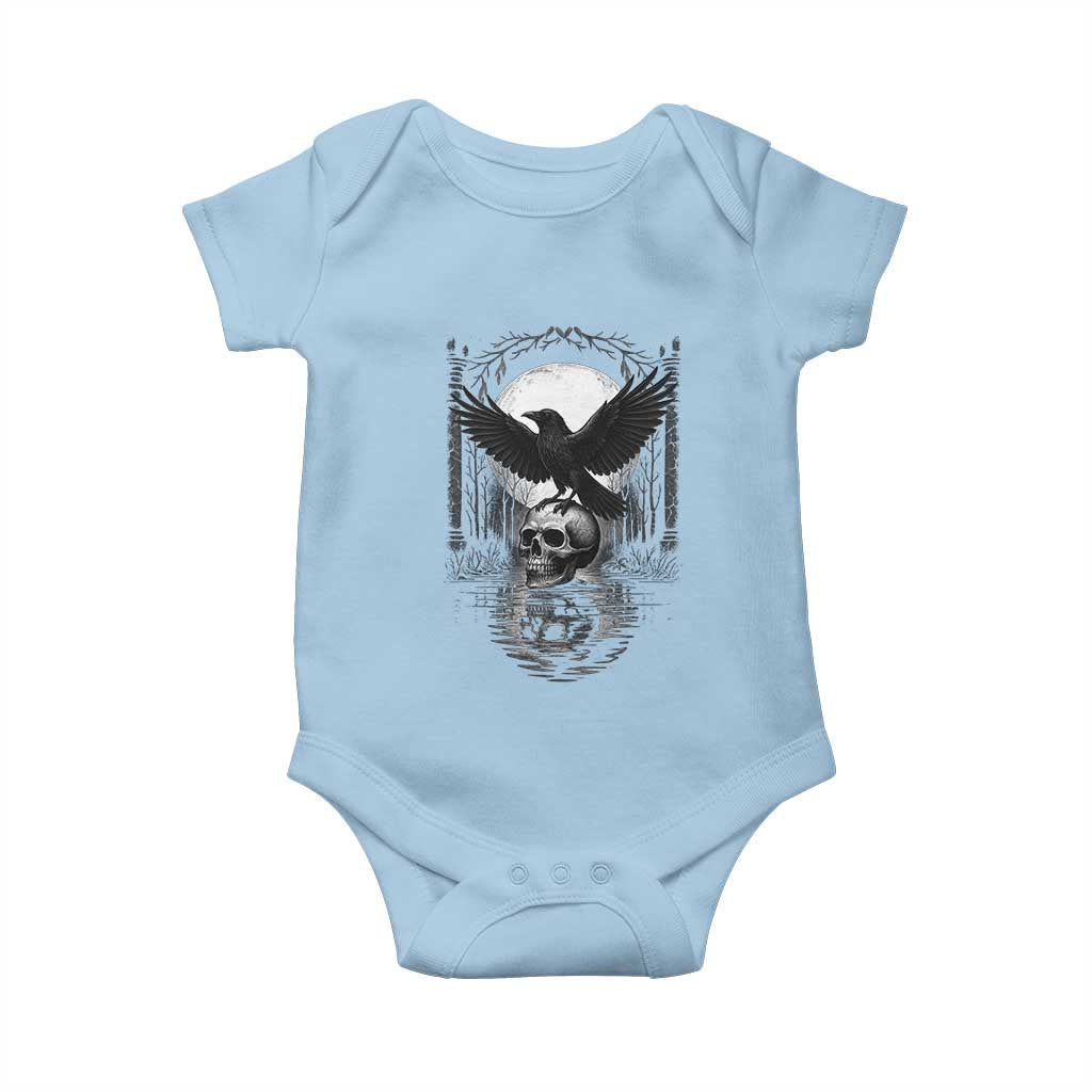 Gothic Raven On Skull With Full Moon Baby Onesie TS12 Light Blue Print Your Wear