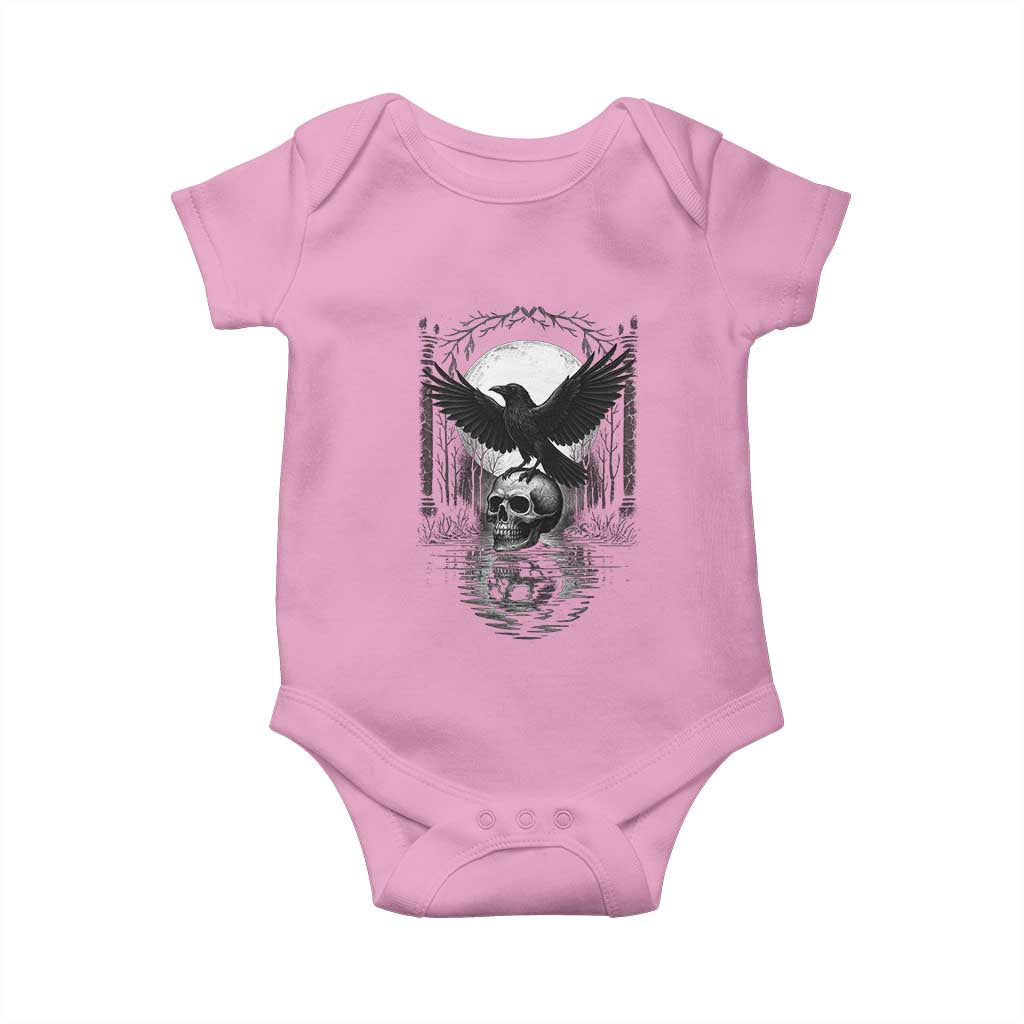 Gothic Raven On Skull With Full Moon Baby Onesie TS12 Light Pink Print Your Wear