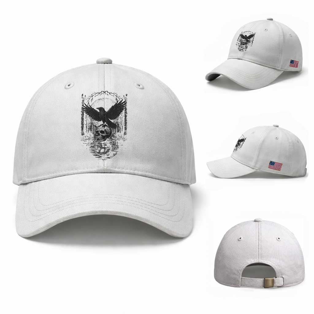 Gothic Raven On Skull With Full Moon Baseball Cap TS12 Baseball Cap Universal Fit White Print Your Wear