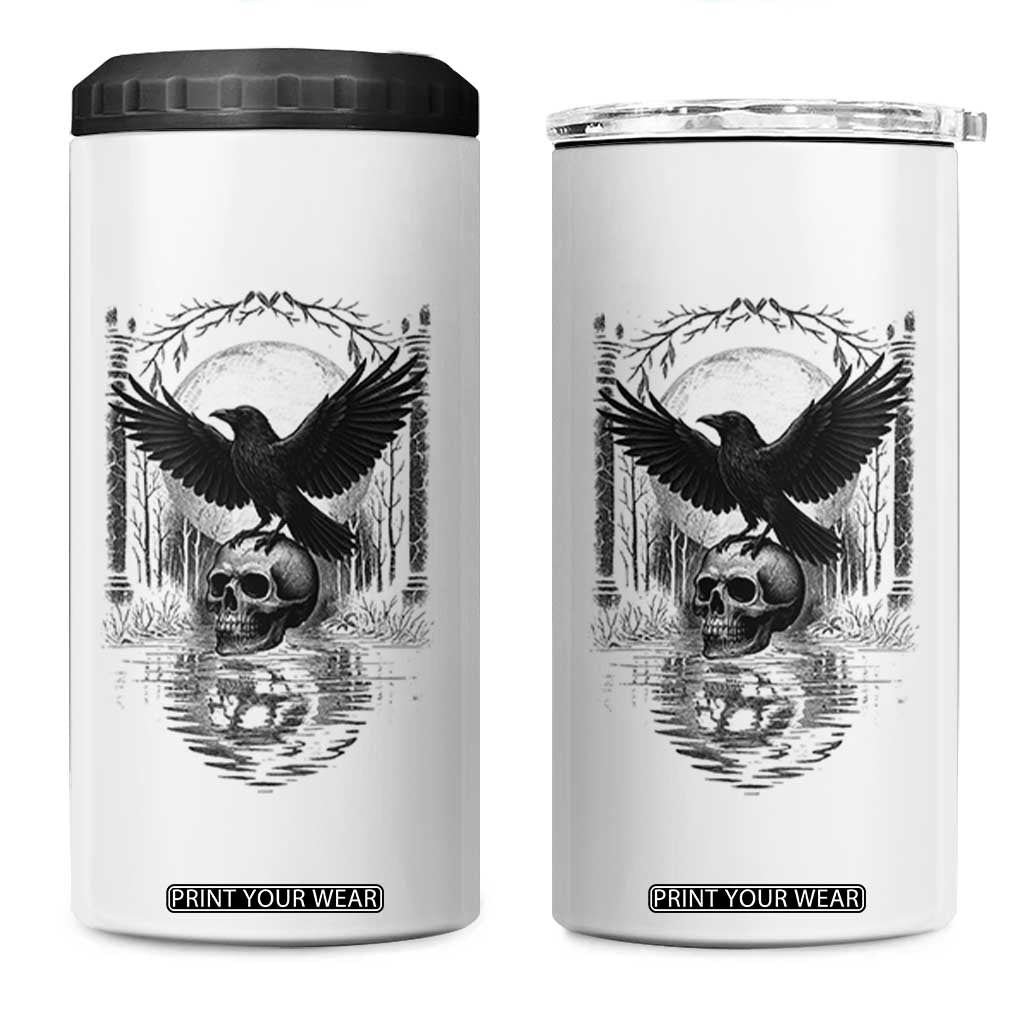 Gothic Raven On Skull With Full Moon 4 in 1 Can Cooler Tumbler TS12 One Size: 16 oz White Print Your Wear