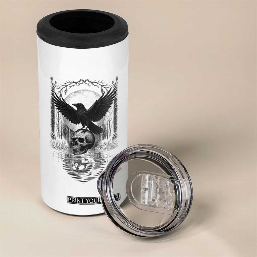 Gothic Raven On Skull With Full Moon 4 in 1 Can Cooler Tumbler TS12 Print Your Wear