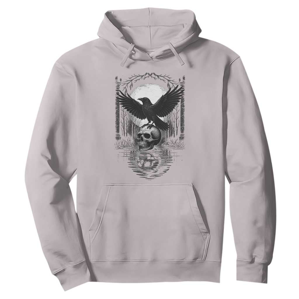 Gothic Raven On Skull With Full Moon Hoodie TS12 Ice Gray Print Your Wear