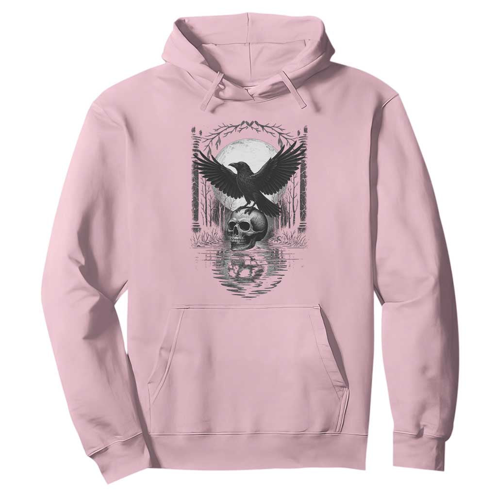 Gothic Raven On Skull With Full Moon Hoodie TS12 Light Pink Print Your Wear