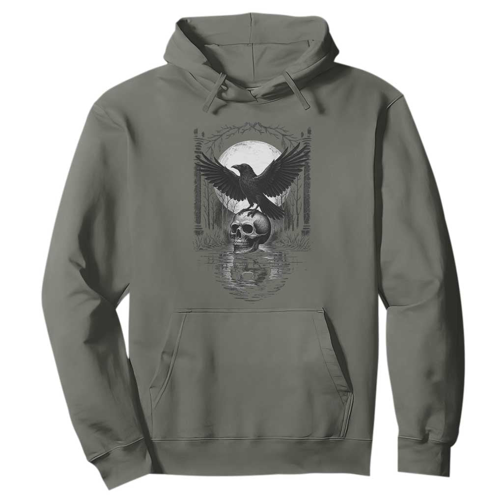 Gothic Raven On Skull With Full Moon Hoodie TS12 Military Green Print Your Wear