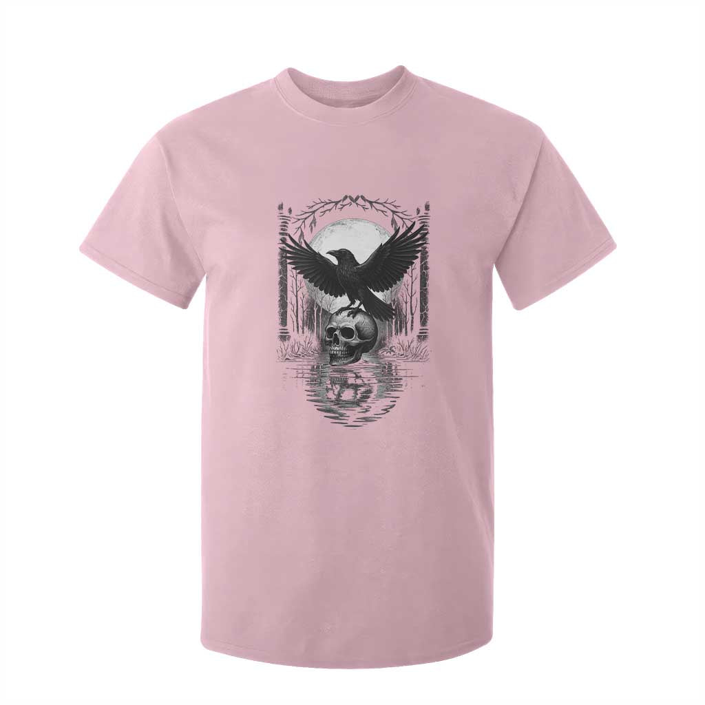 Gothic Raven On Skull With Full Moon T Shirt For Kid TS12 Light Pink Print Your Wear